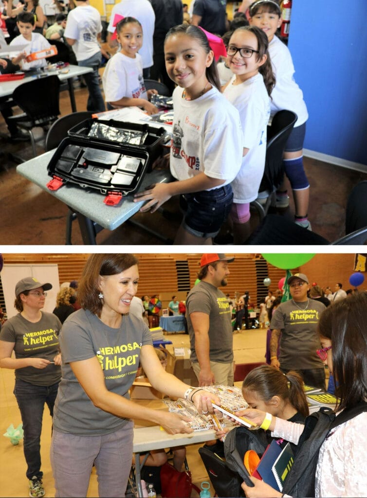 Children with school supplies.